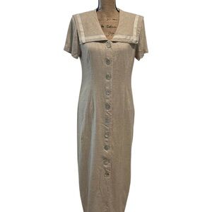 Vintage Linen Jessica Howard Tan Button-Down Dress with Collar